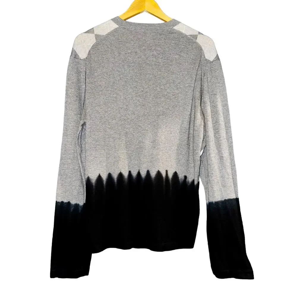 Michael Kors Ink‎ Dipped Argyle Gray Sweater Womens Sz XL Preppy Academia Grunge